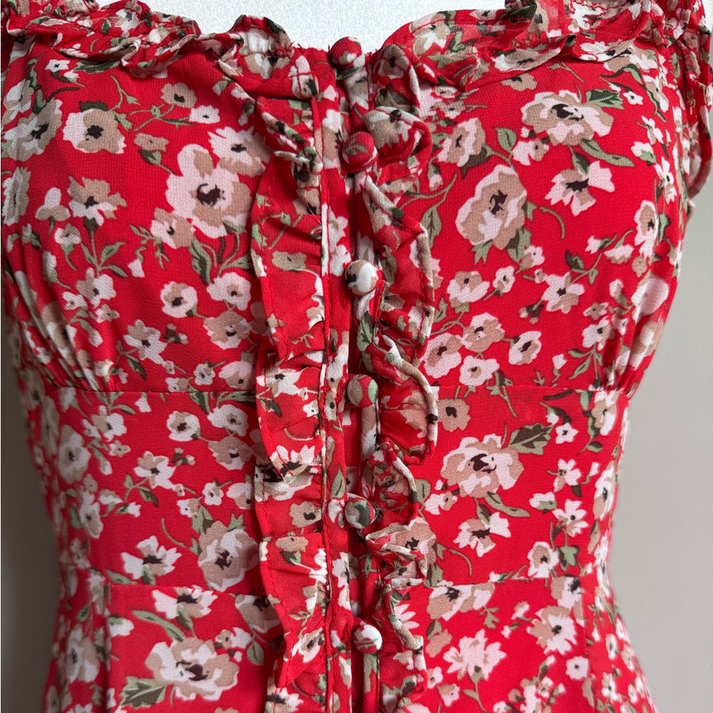 Nordstrom Floret Studios‎ Floral Button Front Red Women's Dress MIDI Size Small - Picture 4 of 10